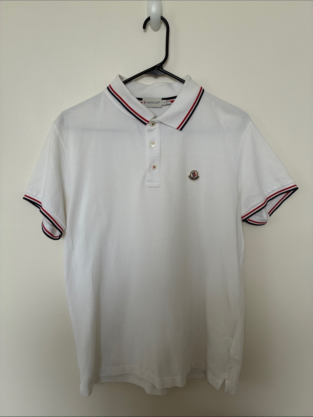 Moncler White Polo with Red & Navy Trim